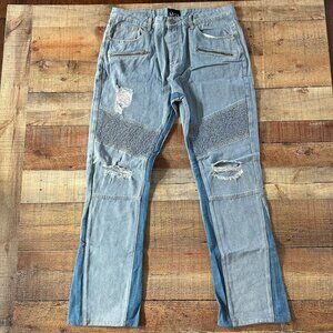 Boohoo Man Slim Fit Panel Insert Biker Jeans Ice Blue men's 38